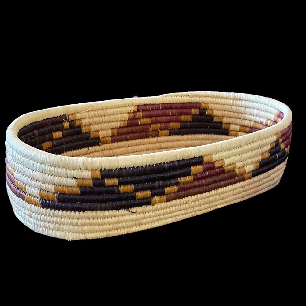 Woven Basket Oblong Boho Decorative Brown Beige Purple Oval Coil